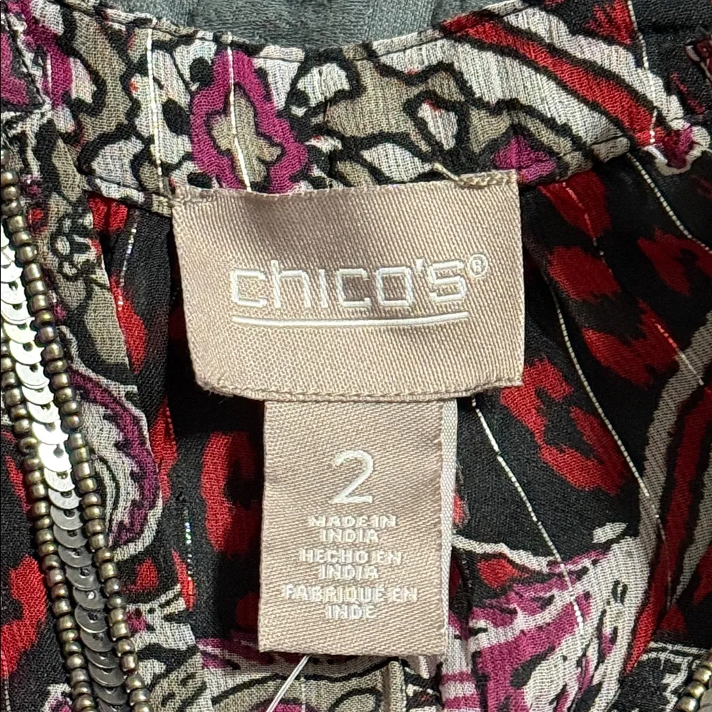 Chico's sz 2 (12) Ardenway jewel neck raglan lurex raspberry radiance ls fashion - Image 9