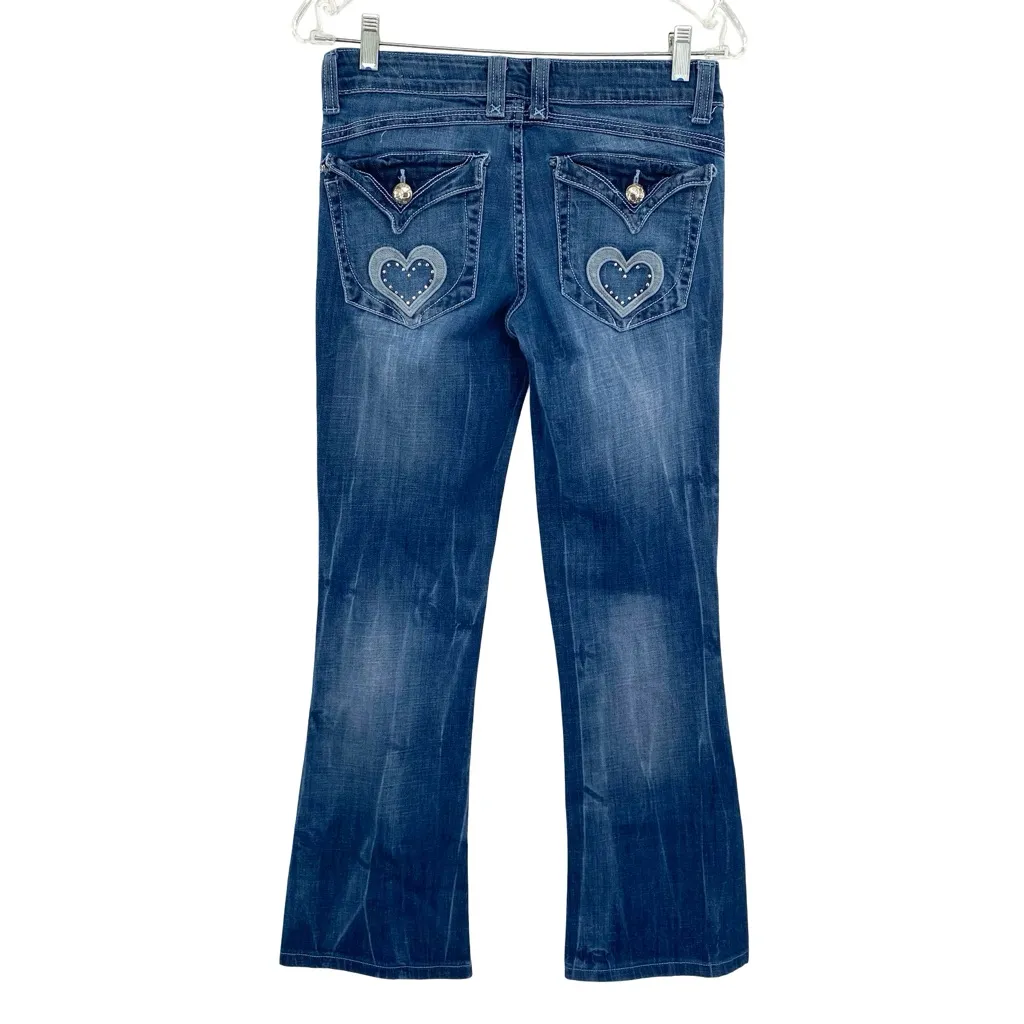 2B Bebe Womens Bootcut Jeans Embellished Embroidered Heart Size 27 - Image 5