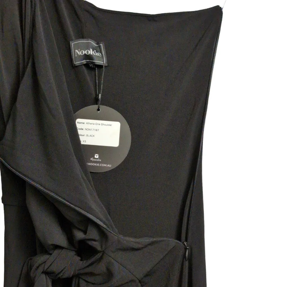 Nookie Aphrodite One Shoulder Dress Midi Bodycon Black Long Sleeve XS New - Image 6