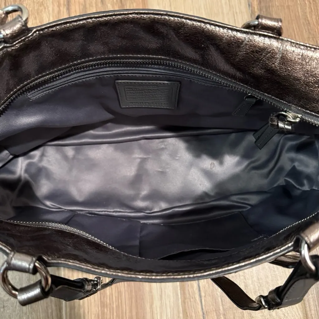 Coach Gallery Womens Metallic Shoulder Zip Handbag Purse - Image 4