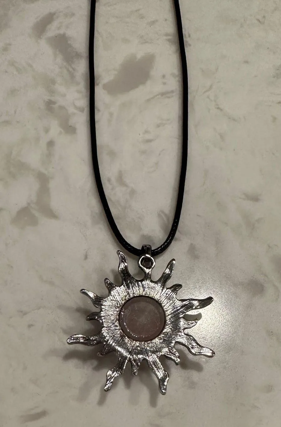Handmade Necklace Rose Quartz Sun Pendant w Faux Leather Cord New - Image 2