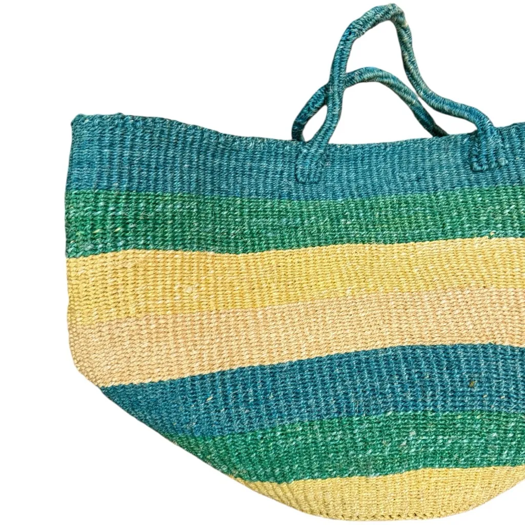 Striped Straw Rope Handle Market Tote Bag - Image 2