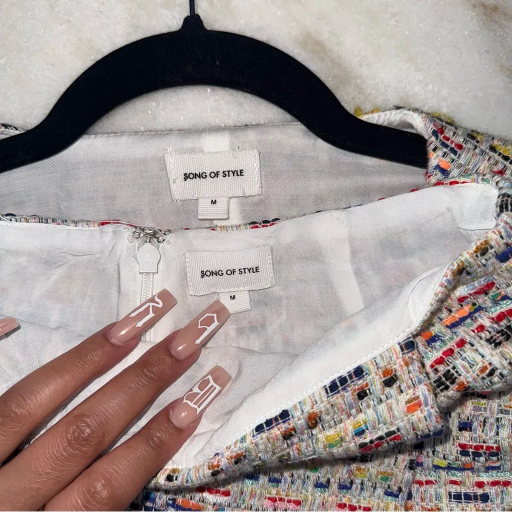 Song of Style Elma Tweed Jacket Top & Cloe Skort Set Rainbow Multi Two Piece Red Size M - Image 12