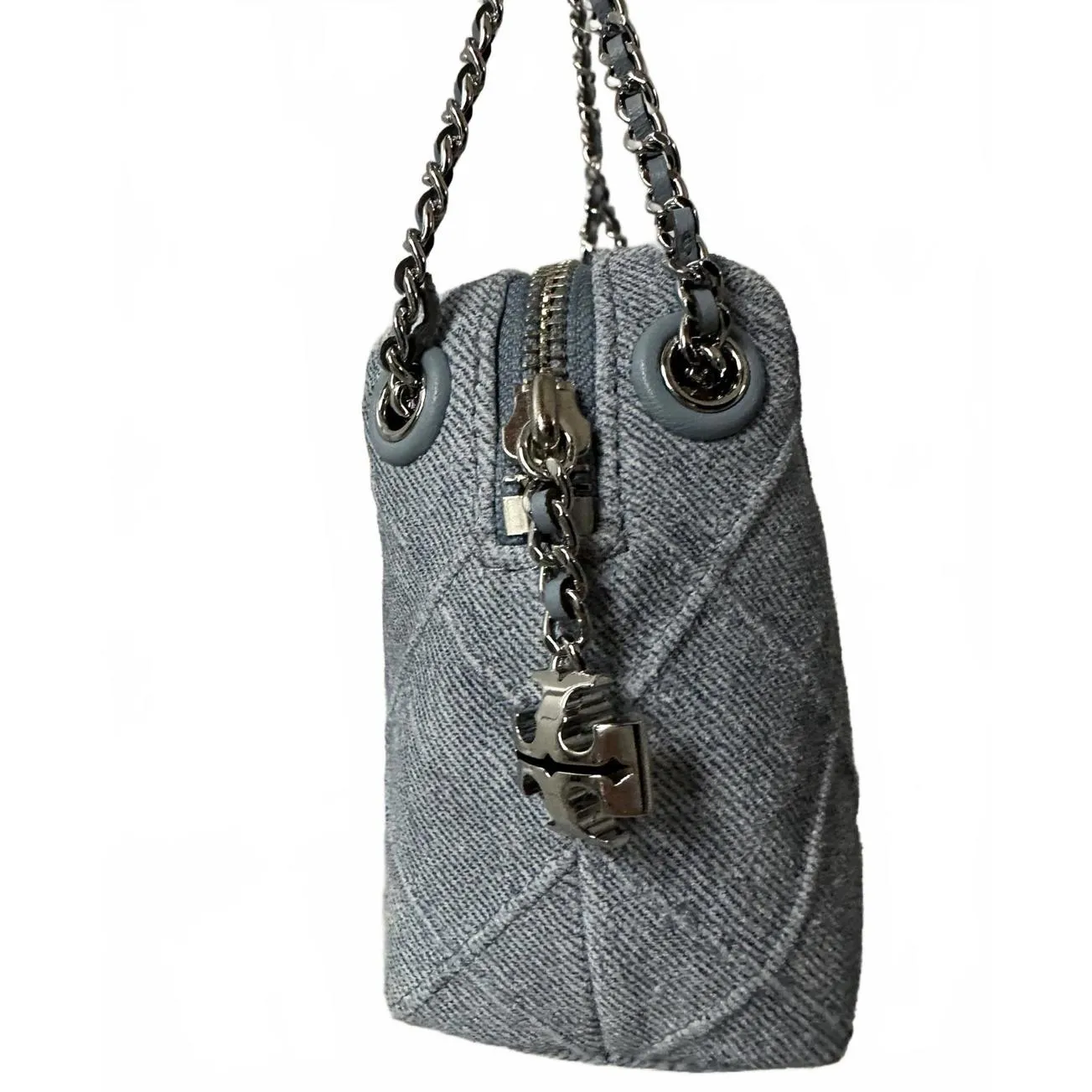 Tory Burch Small Fleming Soft Denim-Print Suede Crossbody Bag Blue NWT - Image 4