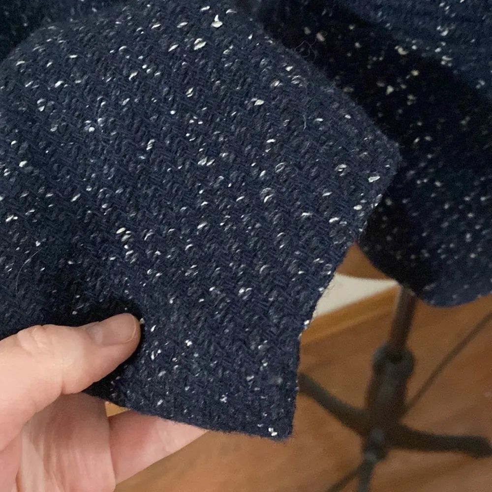 Ann Taylor navy tweed asymmetrical zip wool blend blazer faux leather trim sz 8 - Image 8