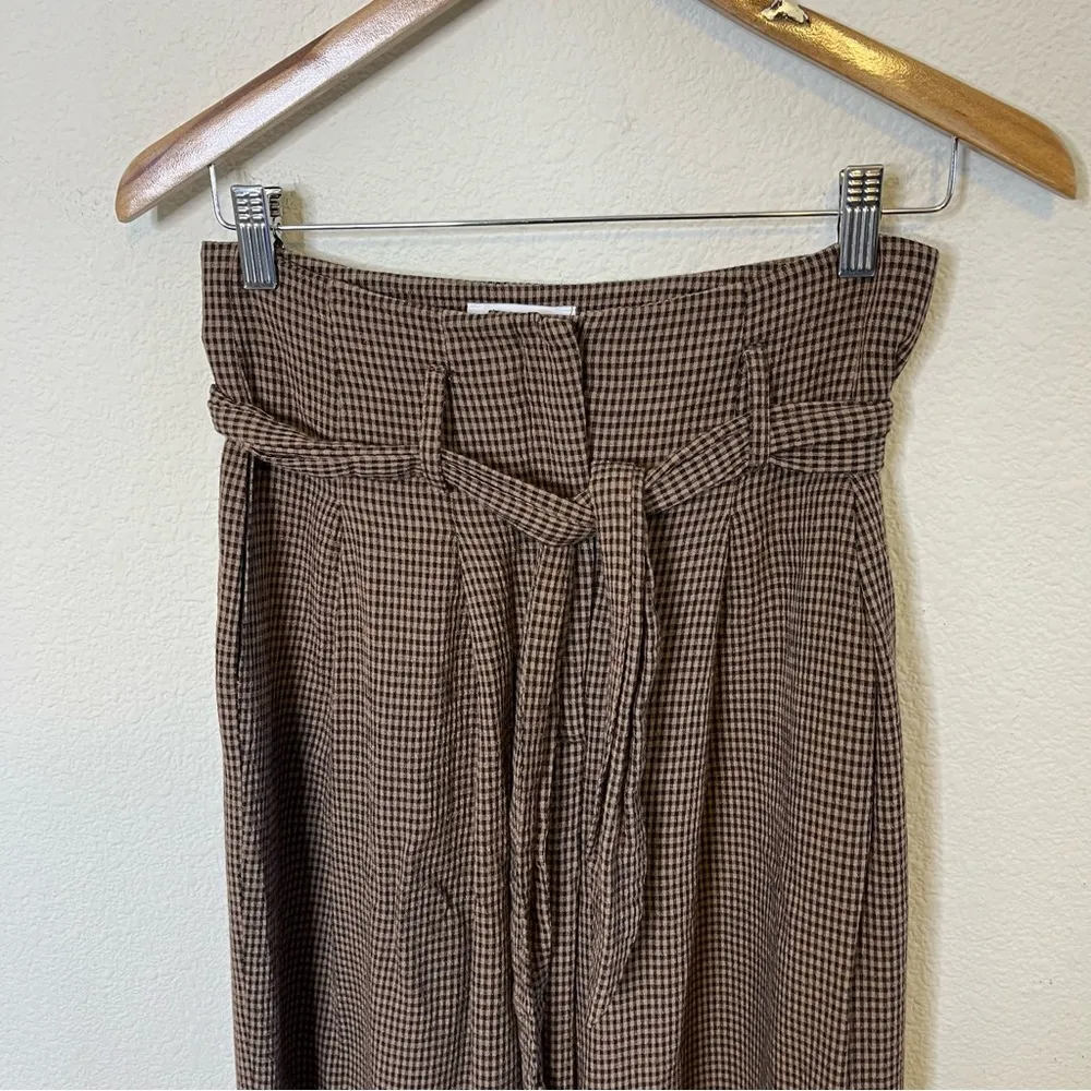 NANUSHKA Nevada Gingham Woven Wide Leg Pants In Brown Tie Waist Womens Size S - Image 6