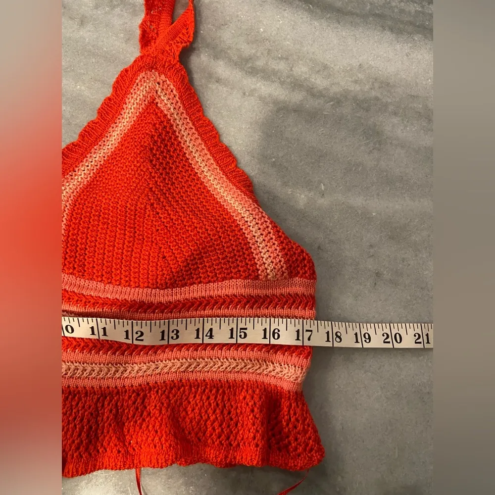 NWT Madden NYC Size XL Orange Coral Stripe Crochet Crop Top V Neck Adjustable - Image 10