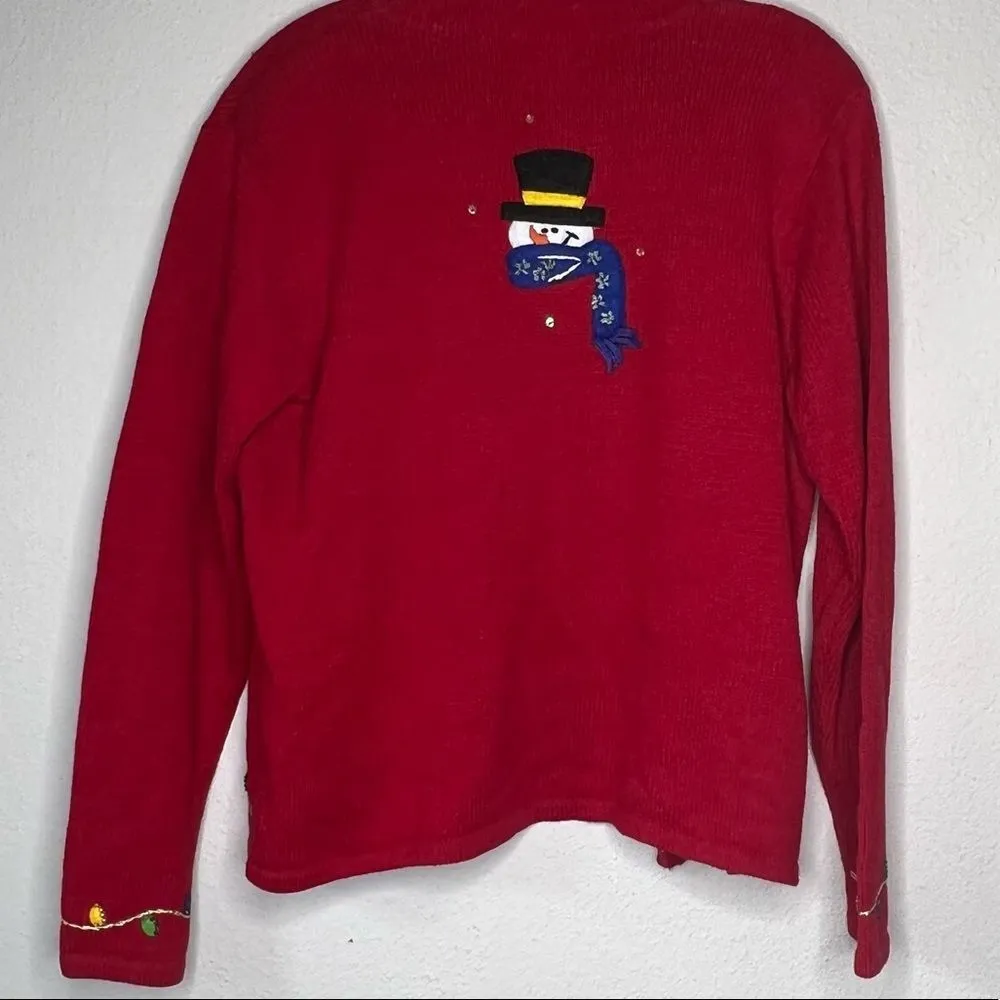 Vintage Tiara‎ International Christmas Cardigan Sweater as is Red Size M - Image 4