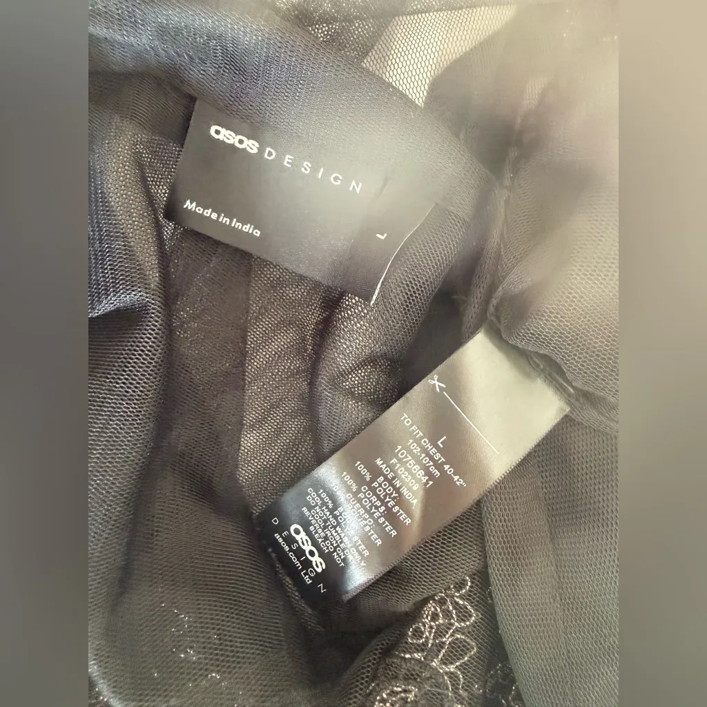 ASOS Design Black Mesh Floral Button Down Shirt, Size Large - Image 5