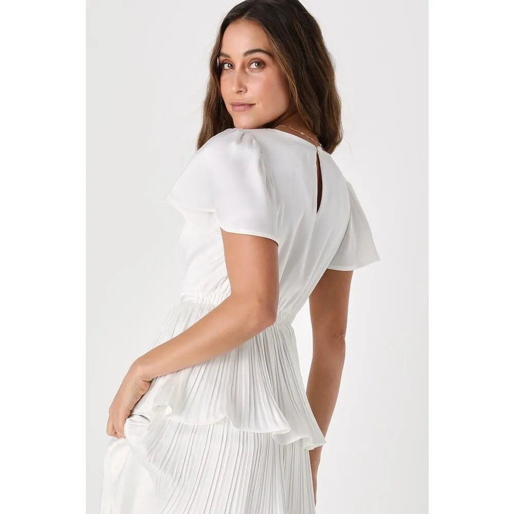 Lulus Twirl-wind Romance White Satin Tiered Midi Dress Layered Elegant Sz XL - Image 3