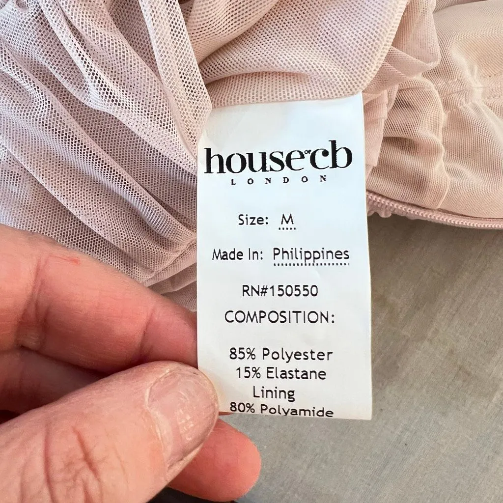 House of CB London Pink Cate Ruched Mesh Square Neck Bodycon Mini Dress Medium - Image 12