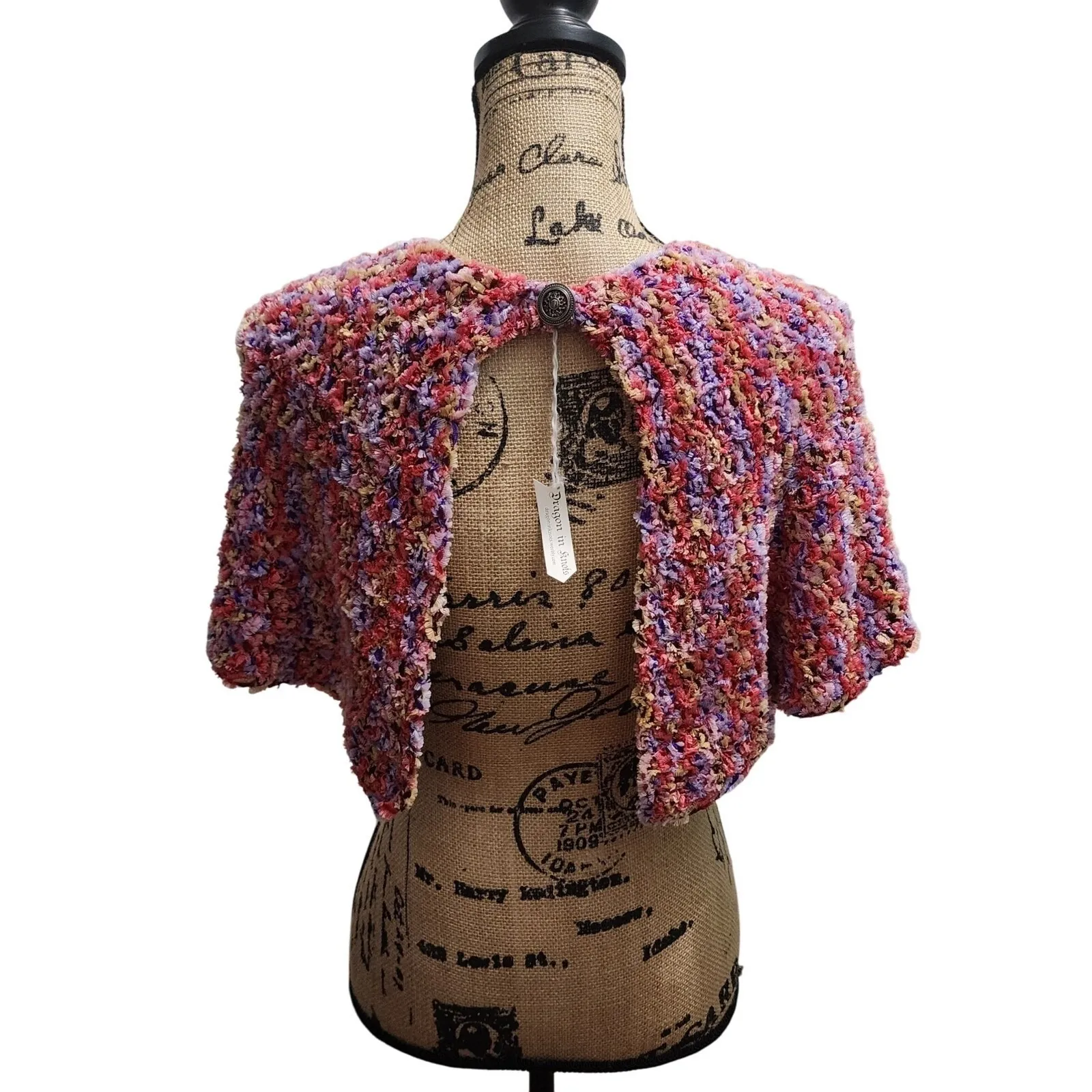 Dragon in Knots Crochet Bolero Shrug Button Closure Colorful Handmade One Size Purple - Image 2