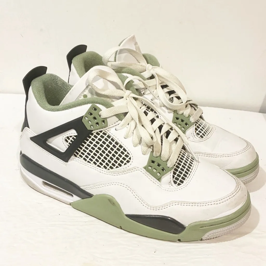 Jordan Air 4 Retro Women's Size 9 White/Oil Green-Dark Ash AQ9129-103‎ Low Top - Image 3