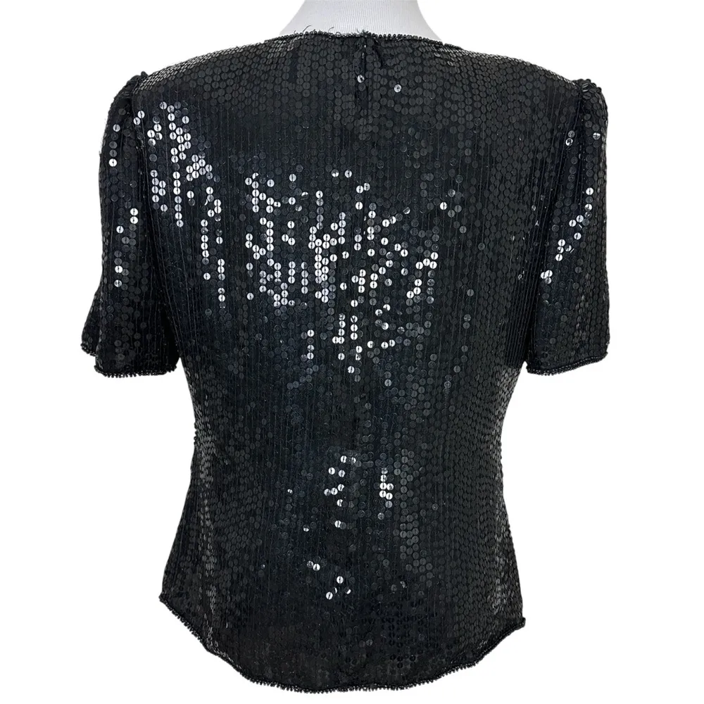 STÉNAY Vintage Black Sequin Silk Top Size L Size L - Image 2