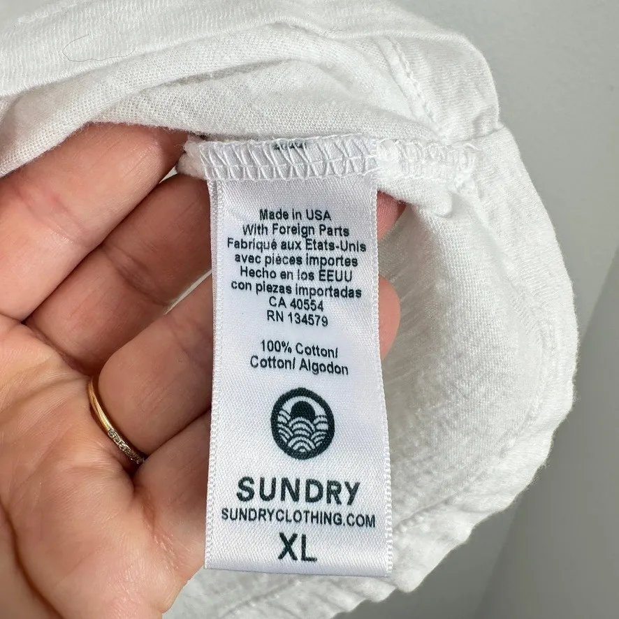 SUNDRY Womens White Sun Graphic Ringer Tee T Shirt Size XL Lightweight Casual - Image 8