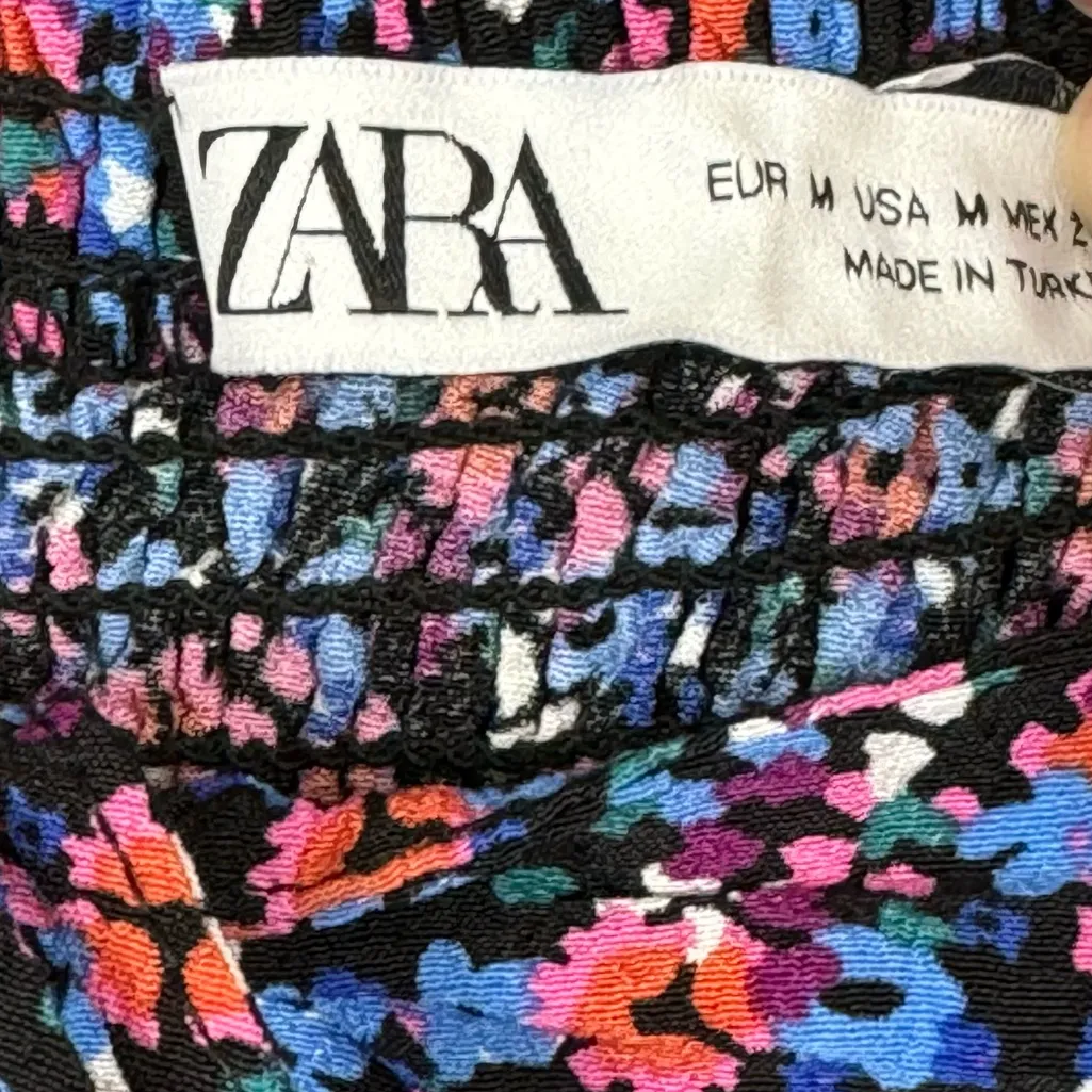 Zara Colorful Floral Convertible Halter 3/4 Sleeve Off Shoulder Crop Top Medium - Image 3