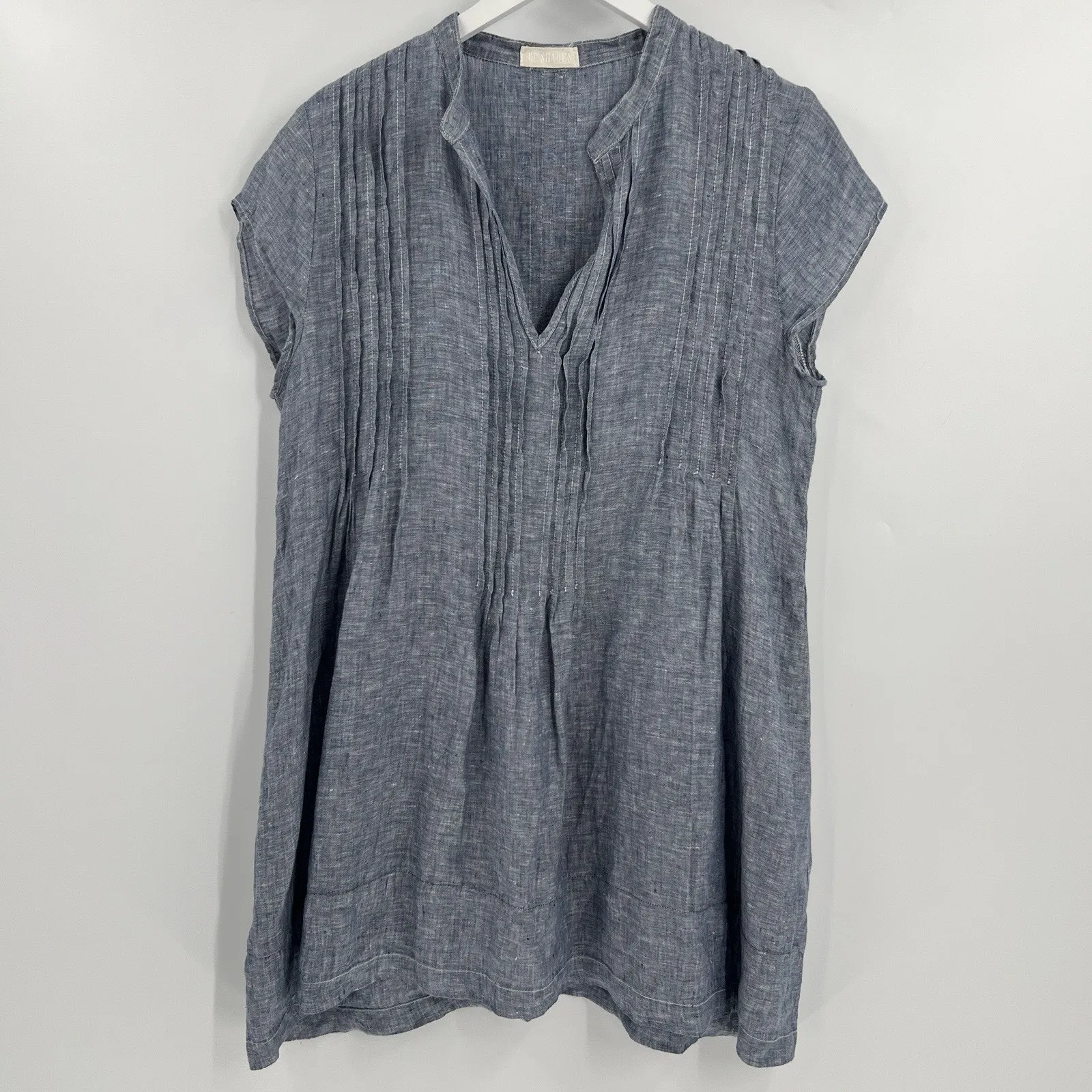 CP Shades Regina 100% Linen‎ Short Cap Sleeves Tunic Dress V-Neck Size Medium - Image 3