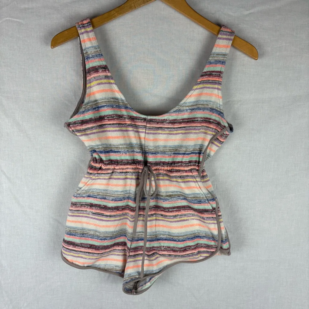 Free People Intimately Striped Sleeveless Beach Romper Pink - Image 2