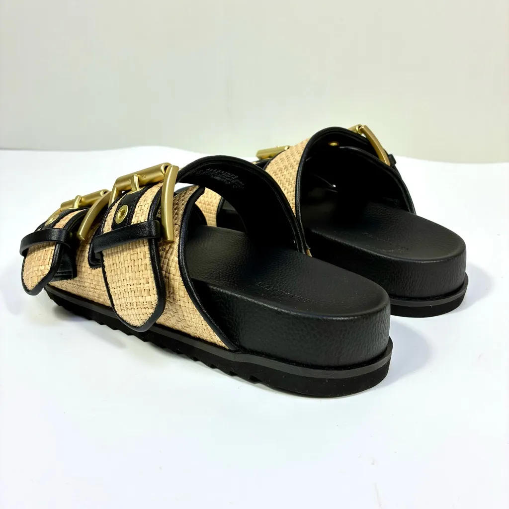 All Saints Sian Raffia Sandals Woven Big Buckle Natural Black 8.5 NEW - Image 15