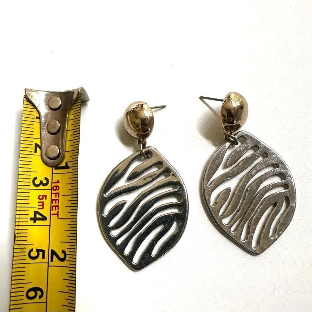 Silver and gold tone post drop earrings - Image 4