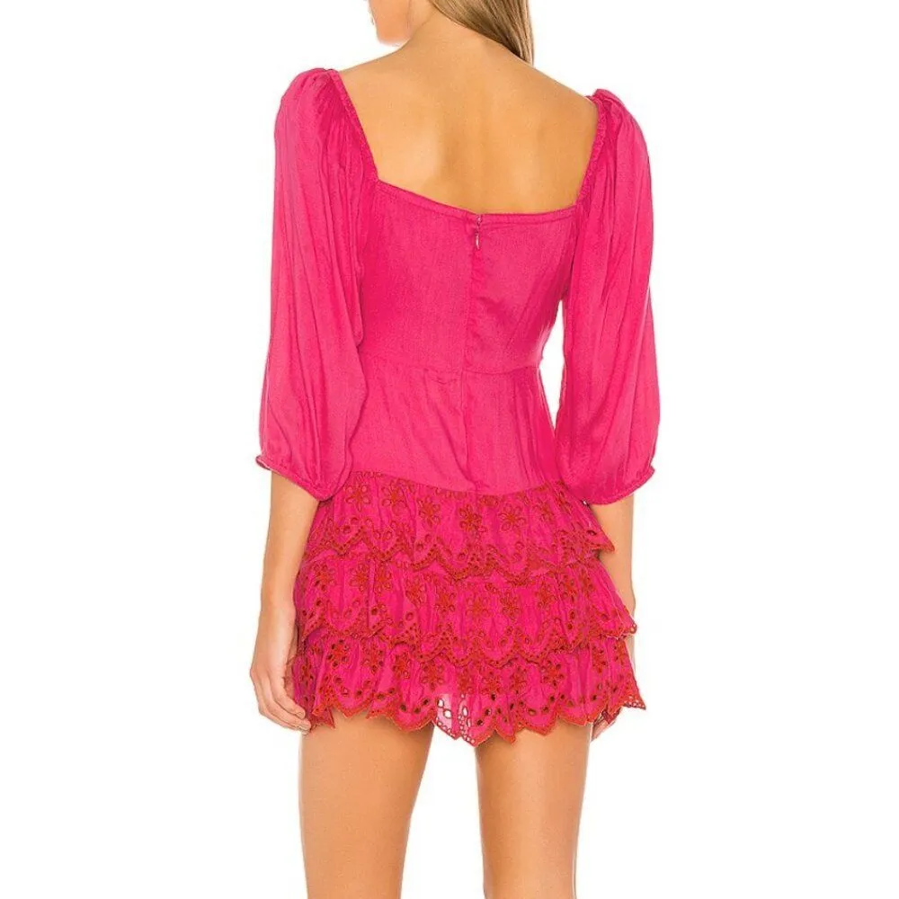 Lovers + Friends (NWT) Aella Mini Dress Pink (xsmall) eyelet puff sleeve party - Image 5