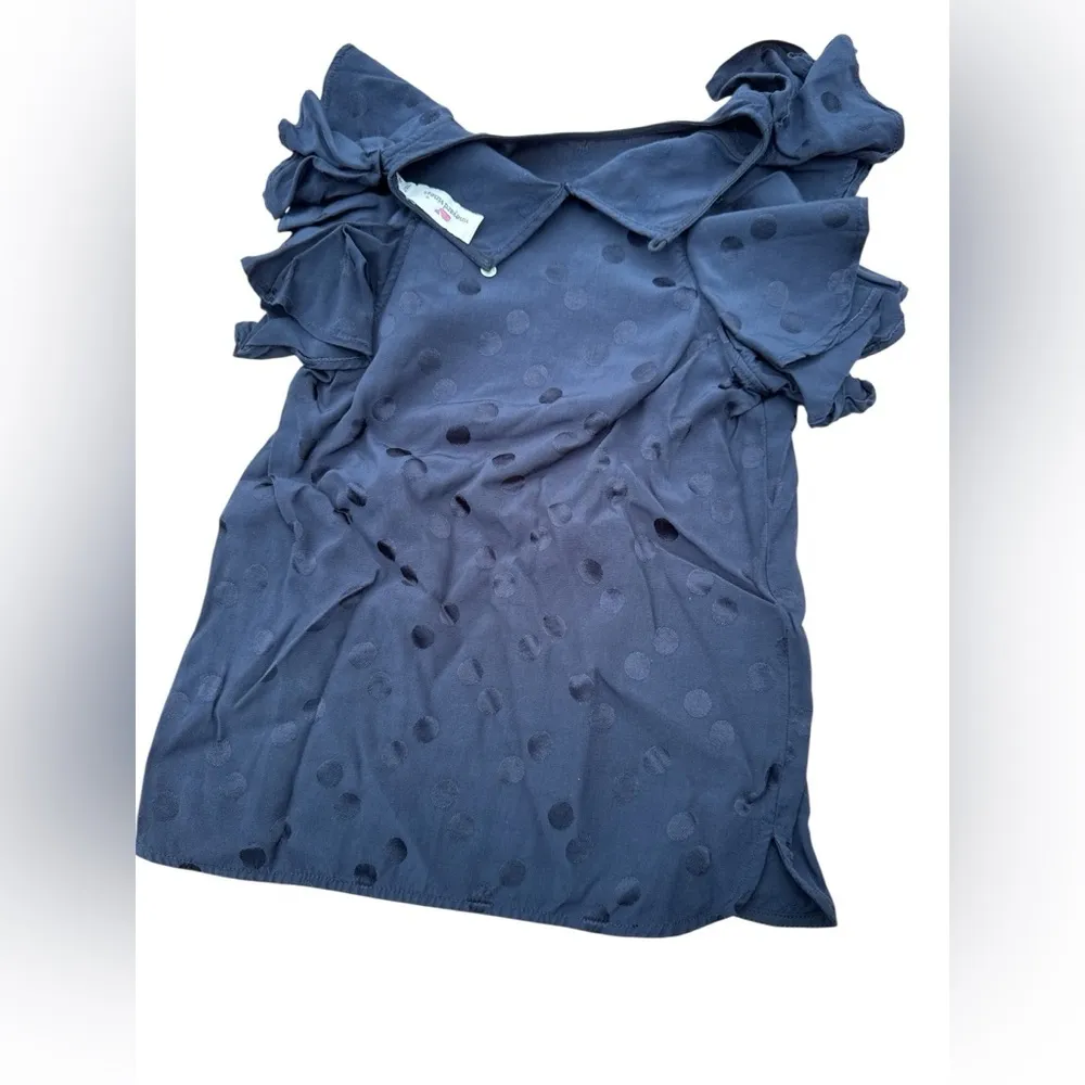 Vineyard Vines Navy Textured Ruffle Blouse size XXS - Image 7