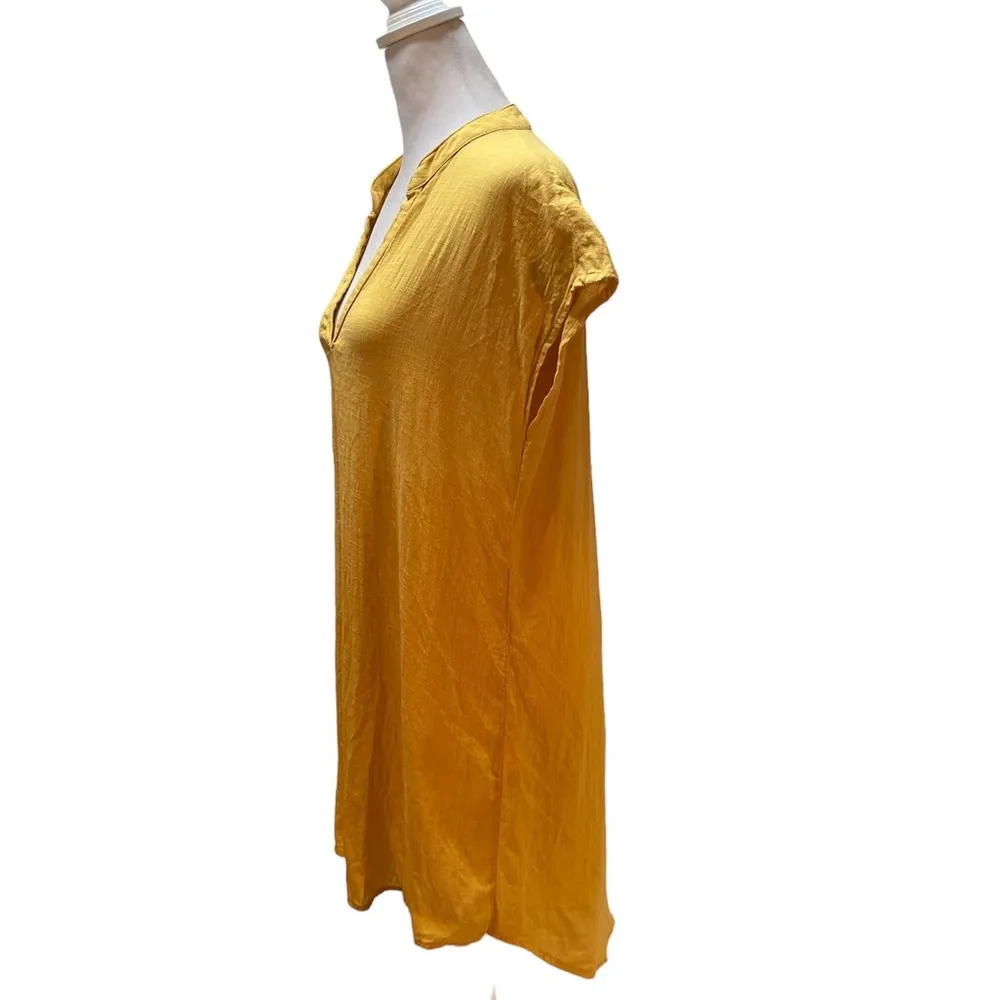 Mustard Yellow Short Sleeve V-Neck Mini Dress Size 4 - Image 3