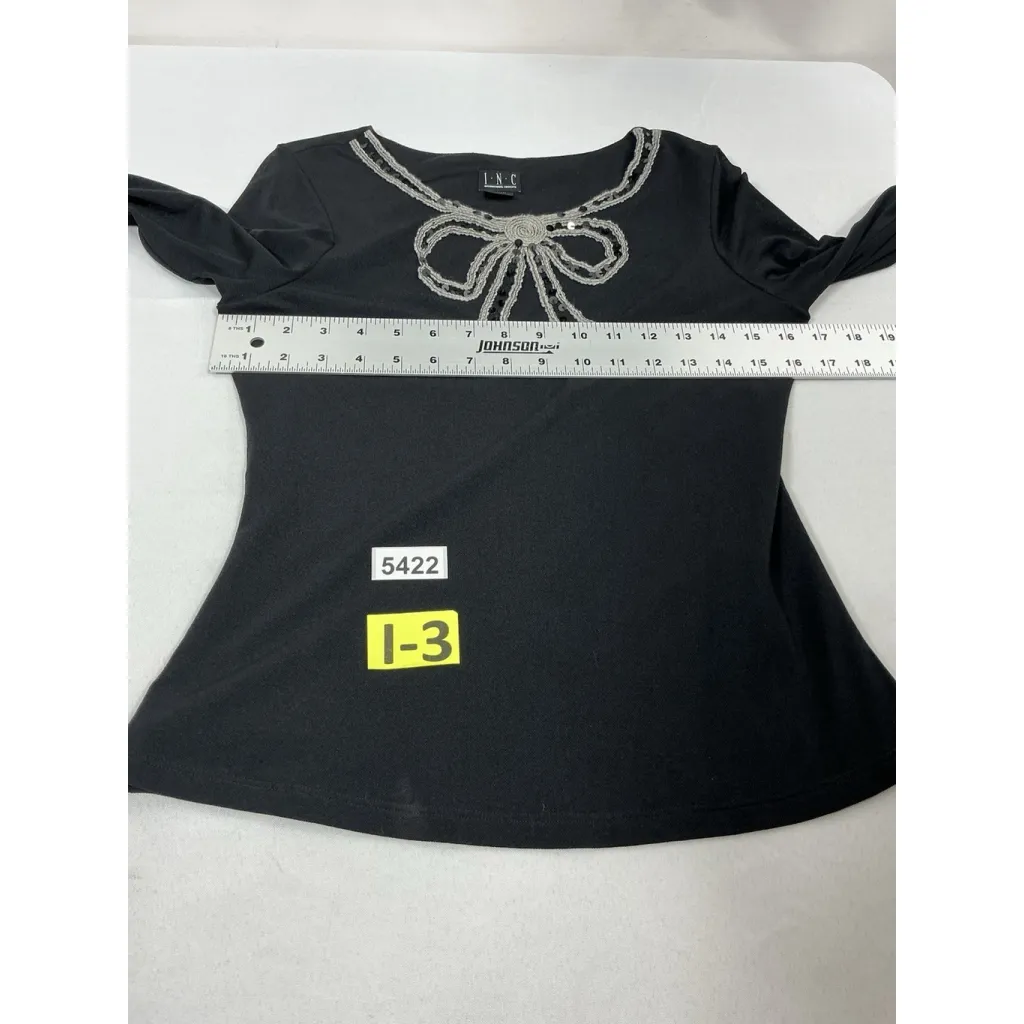 Womans Inc. Long Sleeve Pullover Blouse Black Mediumsheer Sleeves Embroidered Size M - Image 5