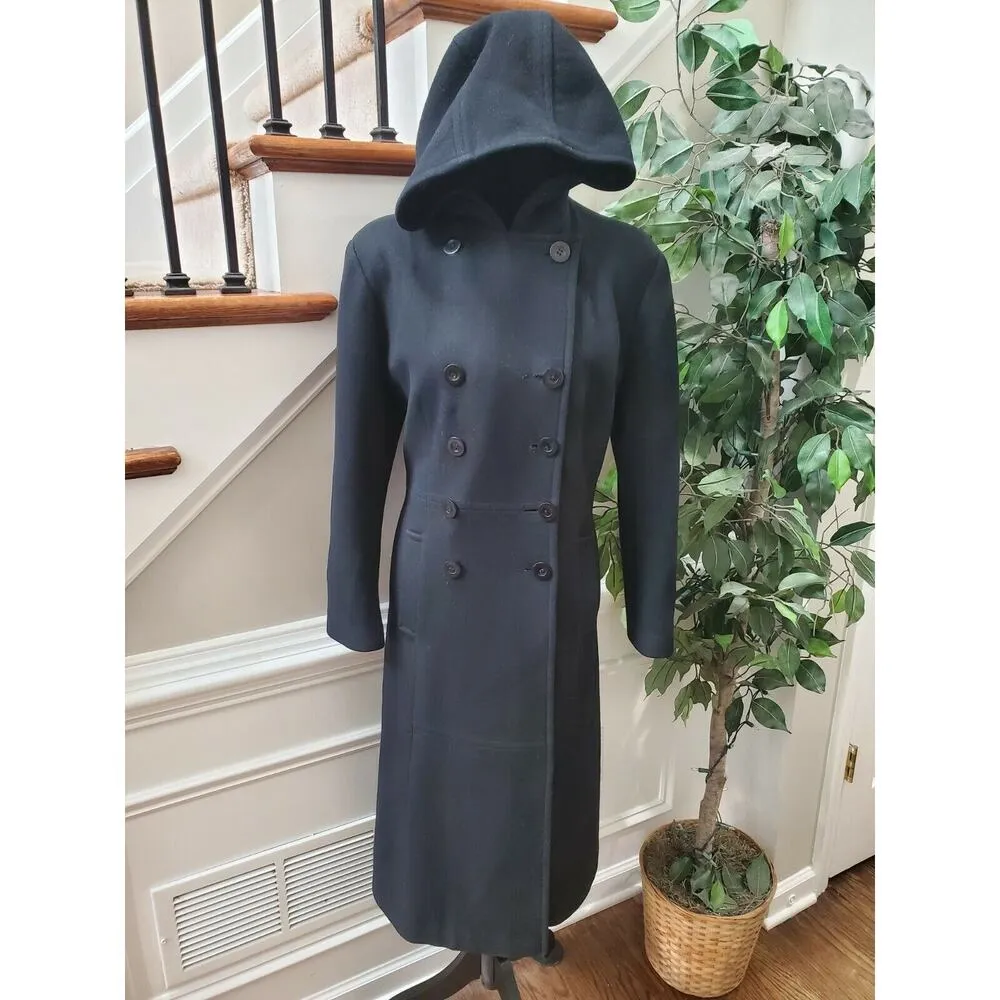 Vintage Stephanie Mathews Women Black 100% Wool Long Sleeve Button Front Coat 12 - Image 3
