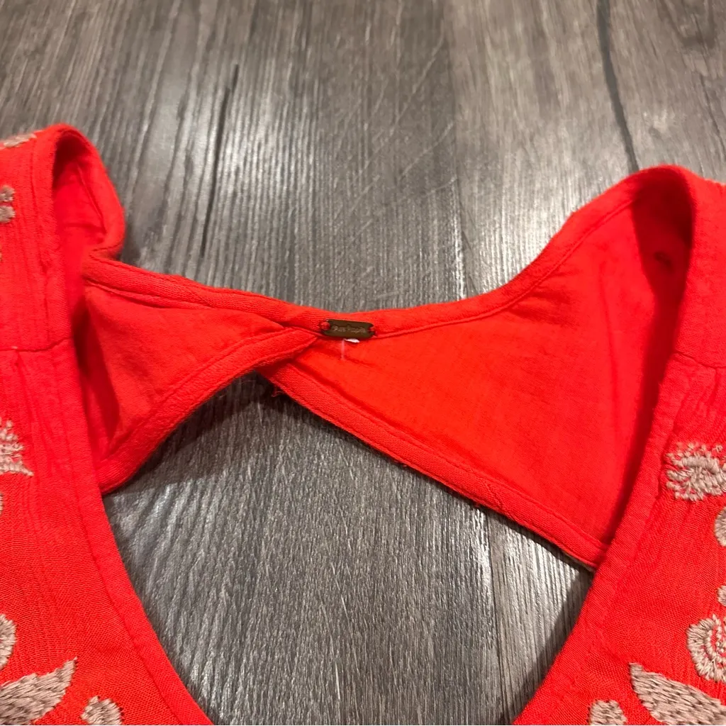 Free People Sweet Tennessee Red Floral Embroidered Mini Tunic Dress S Boho Beach - Image 11