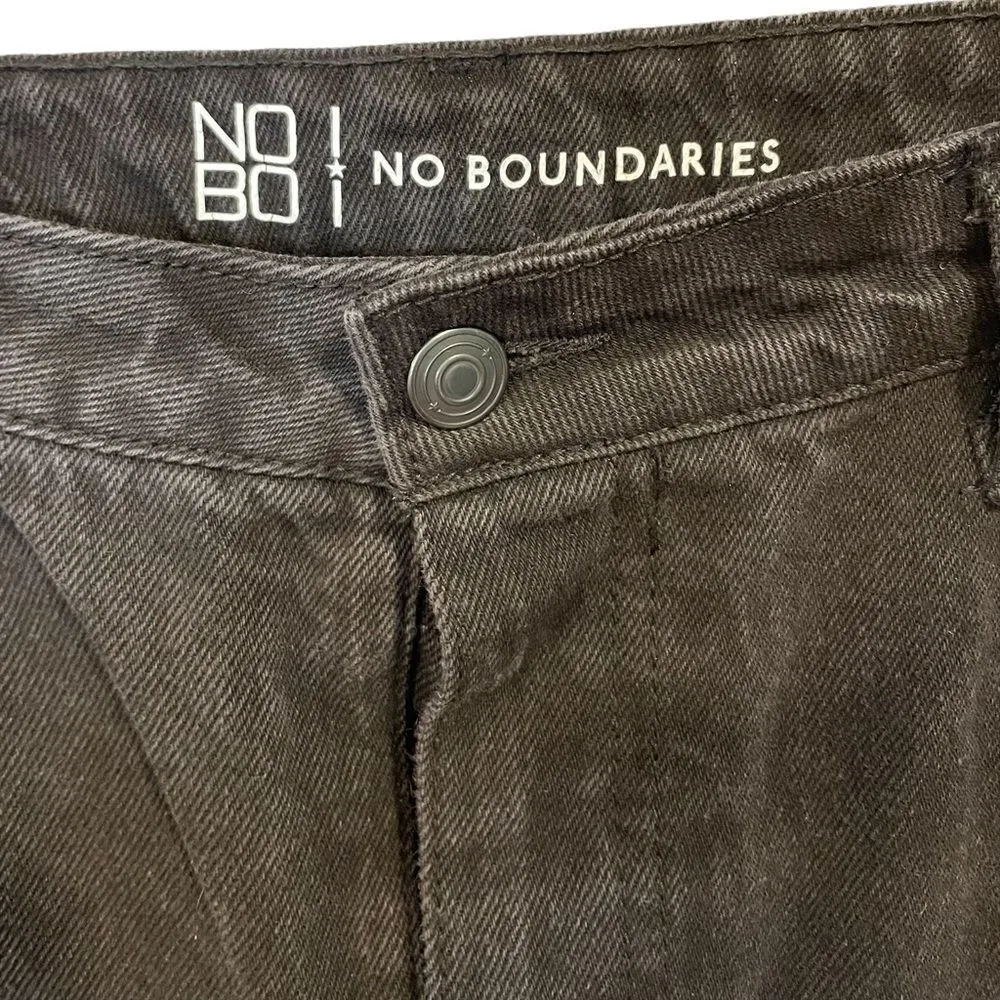 NOBO Super High Rise Black Distressed Relaxed Fit Button Fly Denim Jeans - Image 3