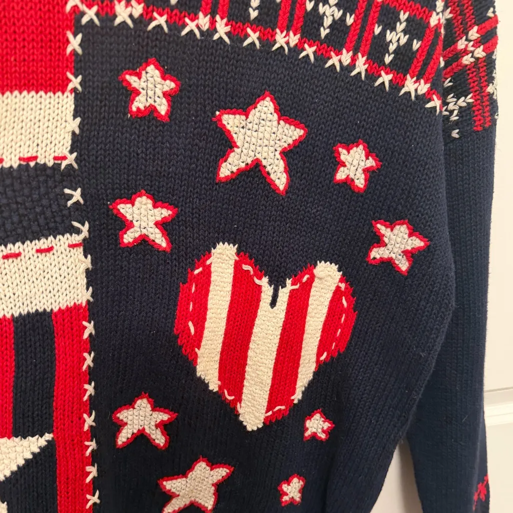 Vintage Inon de Lendis Patriotic Knit Sweater size large red white blue - Image 6