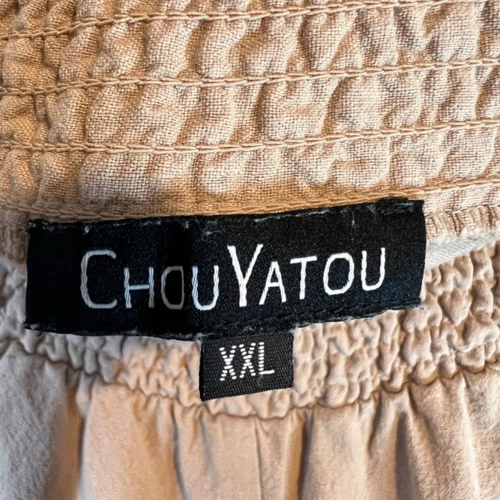 ChouYatou Trouser Pants Tan Flax Cotton Blend Smocked Wide Leg Chic Women's XXL - Image 10