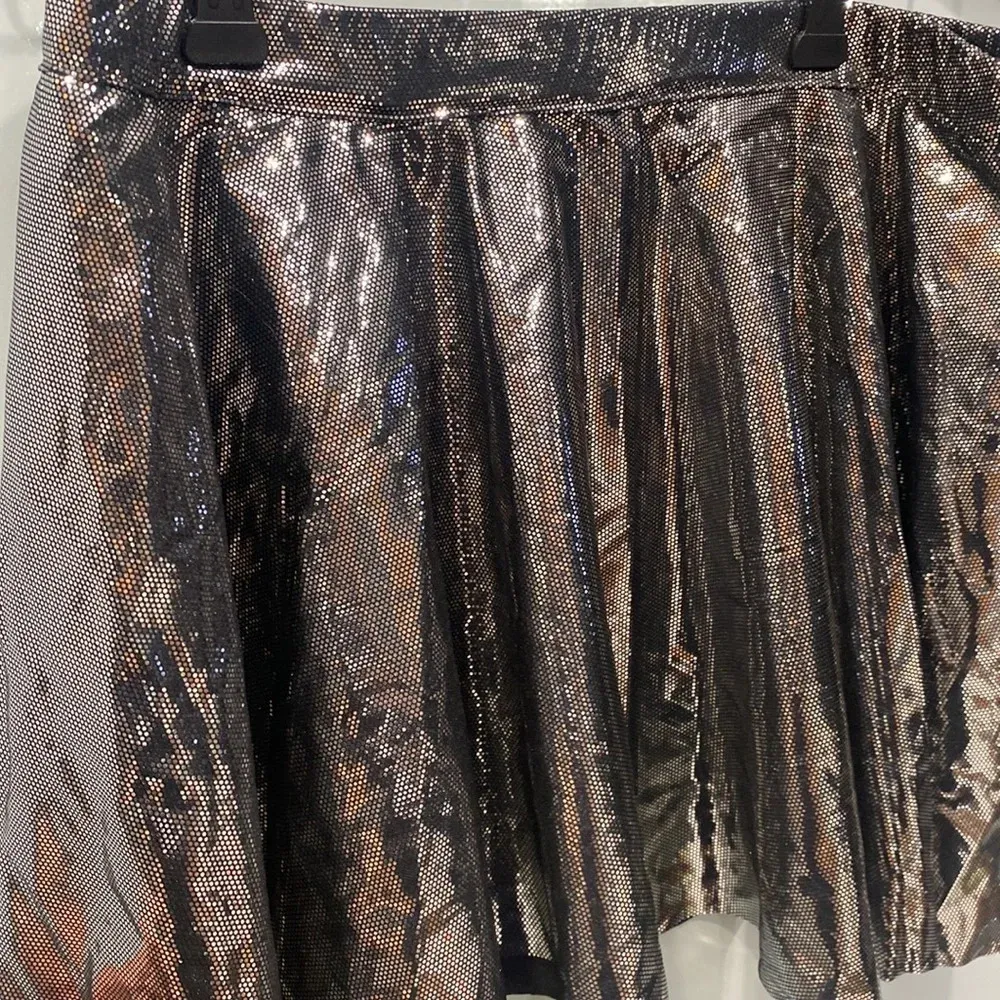 Black Chrome Shiny Holographic Skater Mini Skirt Rave Handmade Flowly Gray Size M - Image 2