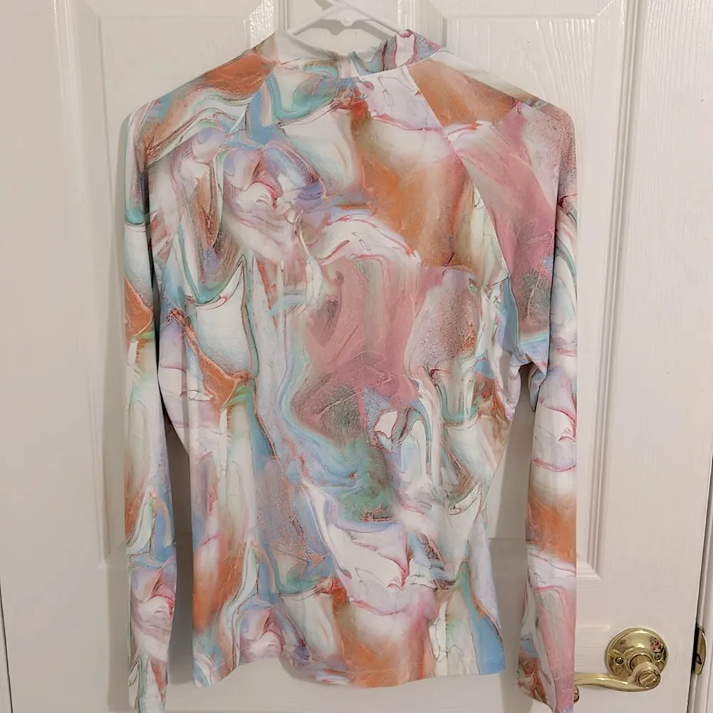 Johnny Was Calme Surf Shirt Multi Pastel Marbled 1/3 Zip Fitted NWT Size XXL - Image 7