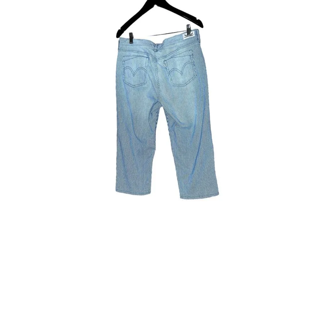 Levis women's size 12 cropped pinstripe jeans blue & white straight leg - Image 4