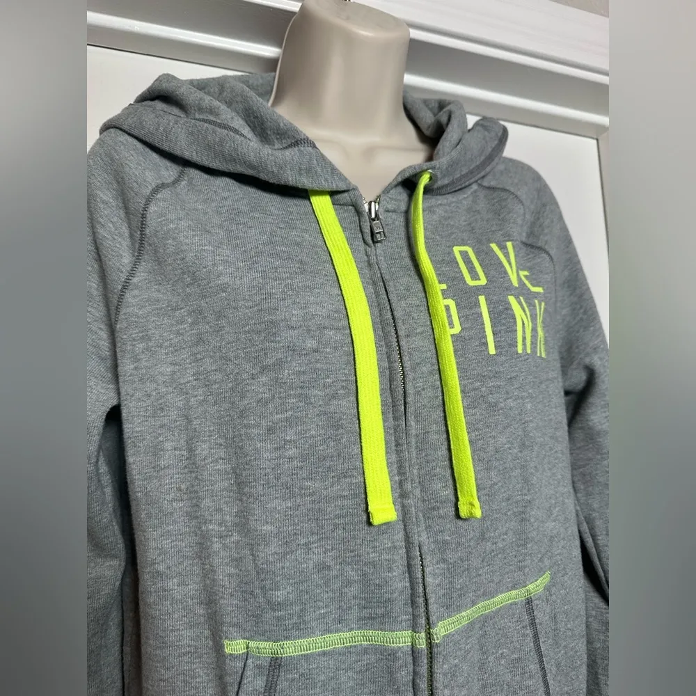 Vintage Y2K Lime Green Victoria’s Secret PINK Zip Up Hoodie Women’s Sweatshirt - Image 2