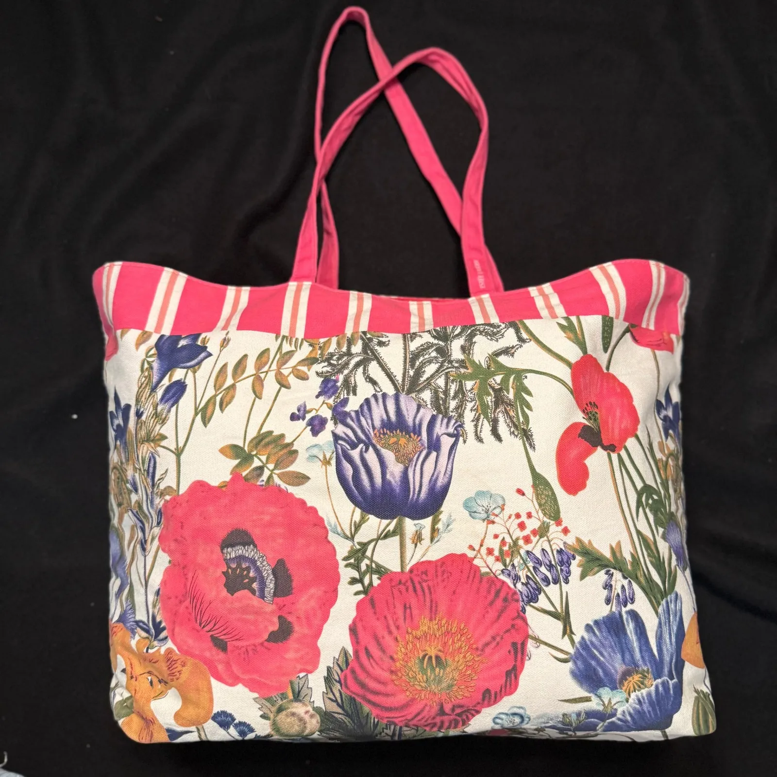 Floral Print Tote Bag Red‎ Pink Blue Flowers Large Cute Reusable NWOT - Image 5