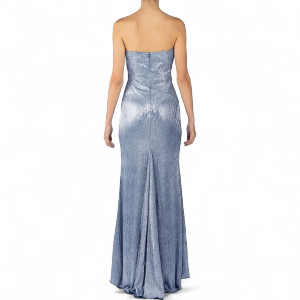RENE RUIZ COLLECTION Strapless Metallic Column Gown 12 Teal Mermaid $1395 Blue - Image 2