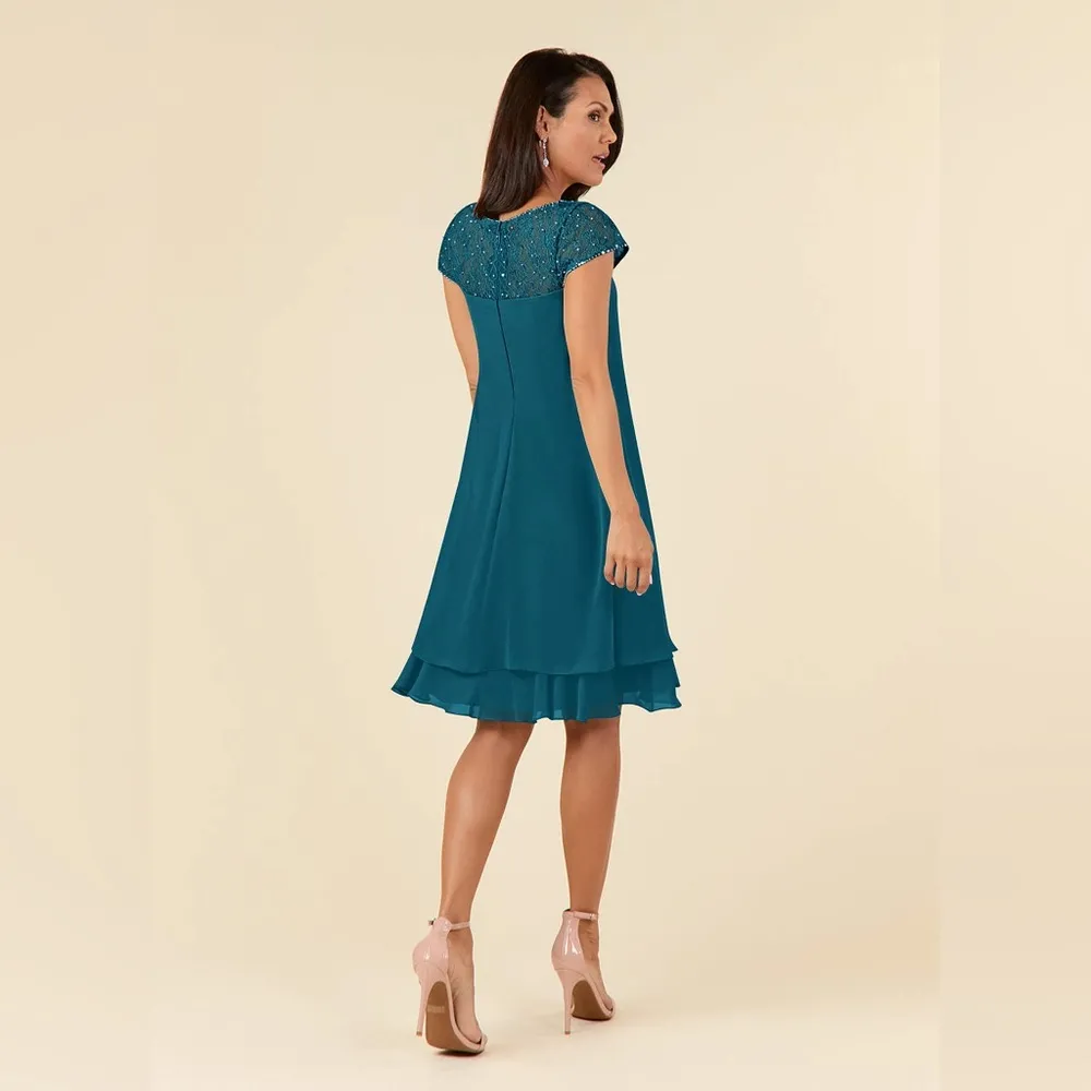 JJ’s House Empire Sequins Chiffon Dress Ink Blue 14 - Image 3