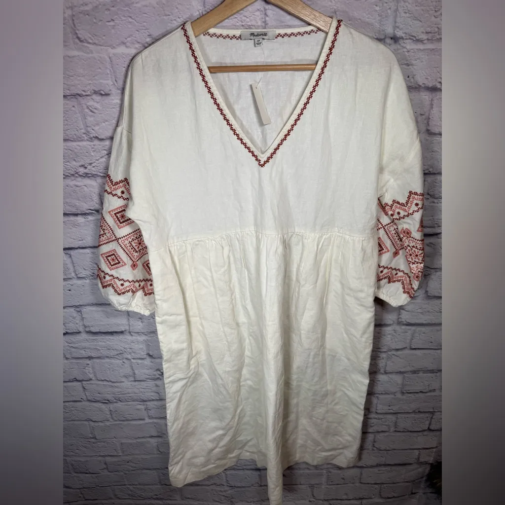 NWT Madewell Embroidered-Sleeve Popover Midi Dress cream color‎ women size small - Image 2
