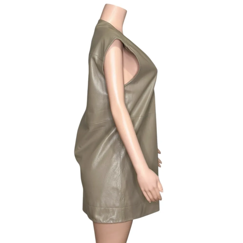 GANNI Lamb Leather Sleeveless Dress, Fossil, FR36/US4 - Image 14