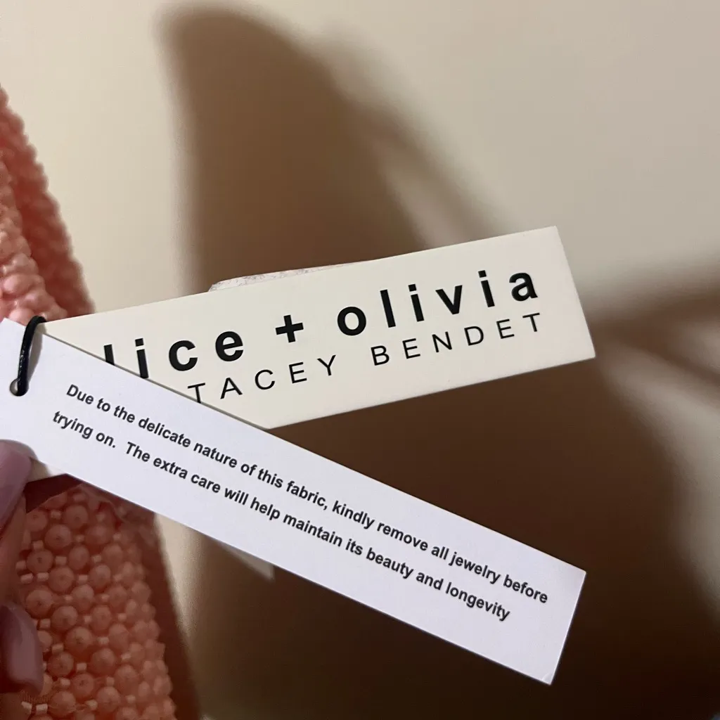 NWT ALICE + OLIVIA Leia strapless beaded mesh mini dress Pastel Pink 12 - Image 8