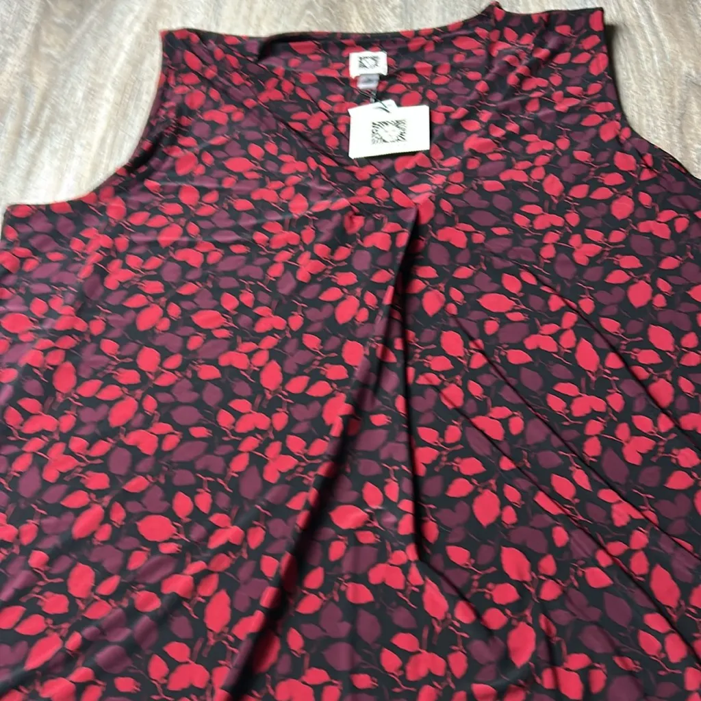 Anne Klein Red and Black Patterned Top Size XL - Image 6