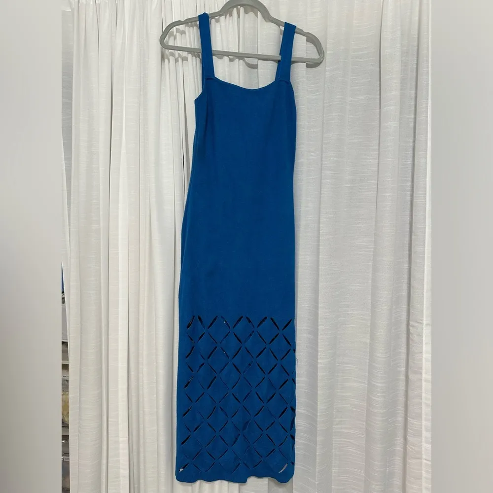 Lulus Immensely Poised Blue Sleeveless Laser Cut Sweater Midi Dress - Image 3