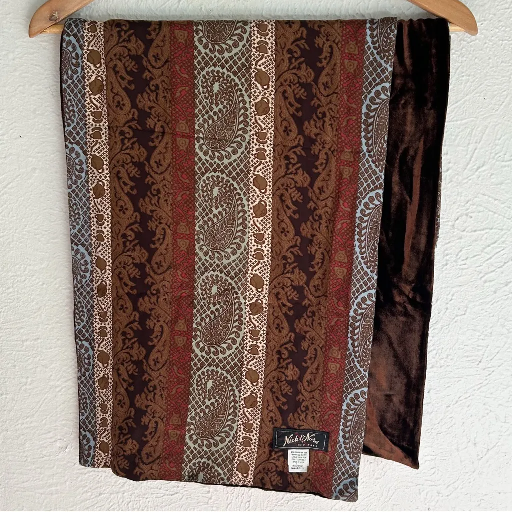 Vintage Nick & Nora Velvet & Silk Paisley Scarf Boho Brown - Image 2