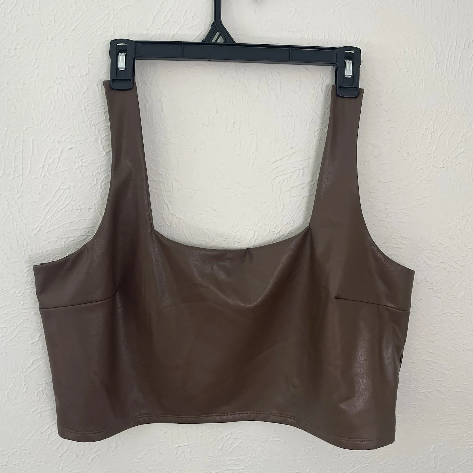 Express Body Contour Brown Faux Leather Crop Tank Top XL‎ Fall Square Neck - Image 3