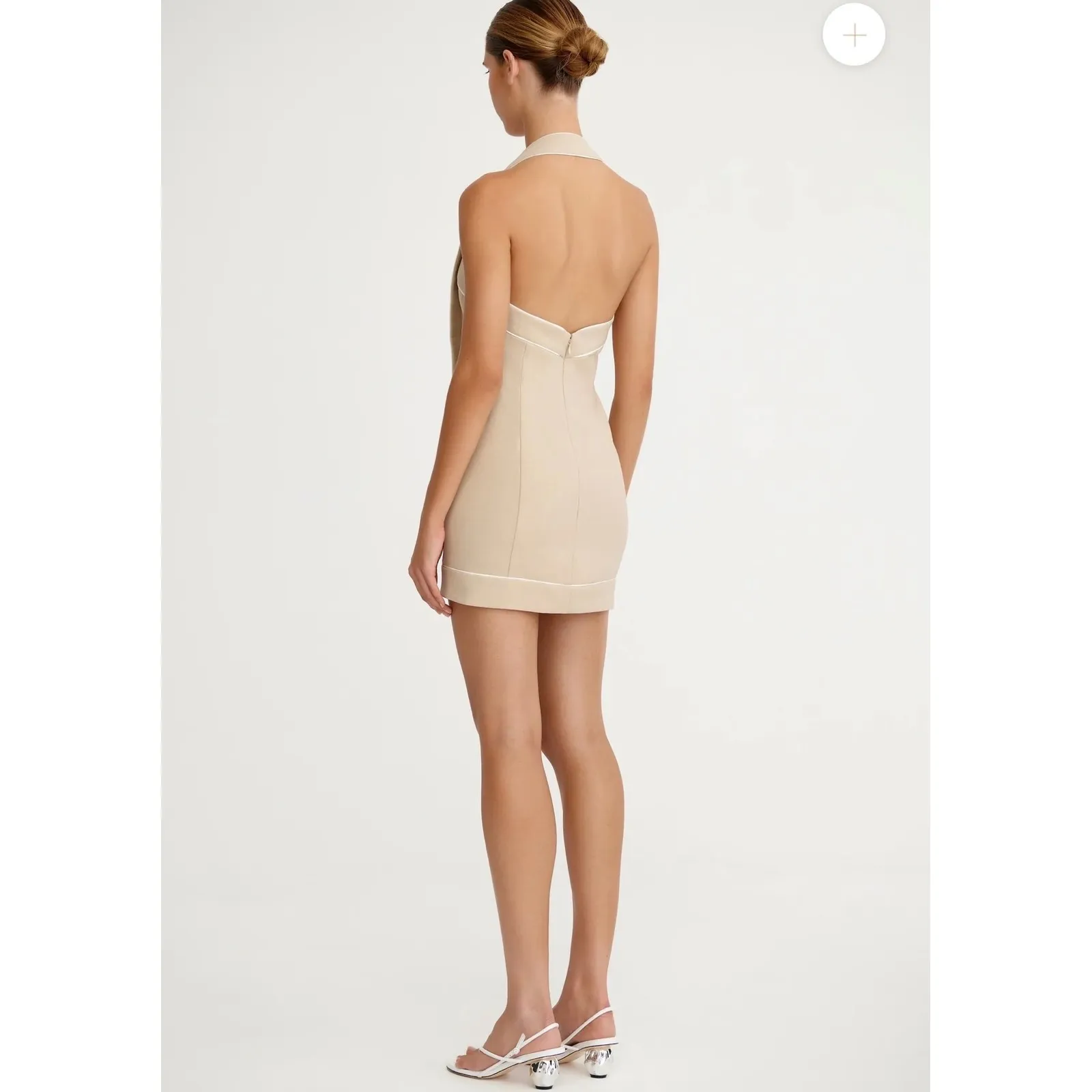 NEW SIGNIFICANT OTHER Abrielle mini dress Anthropologie Sand Halter Neck Tan Size 10 - Image 2