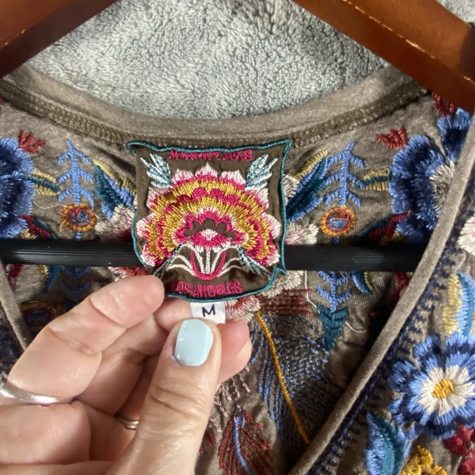 Johnny Was Womens Brown Darielle Embroidered Top Medium Flute Sleeve Boho Unique - Image 6