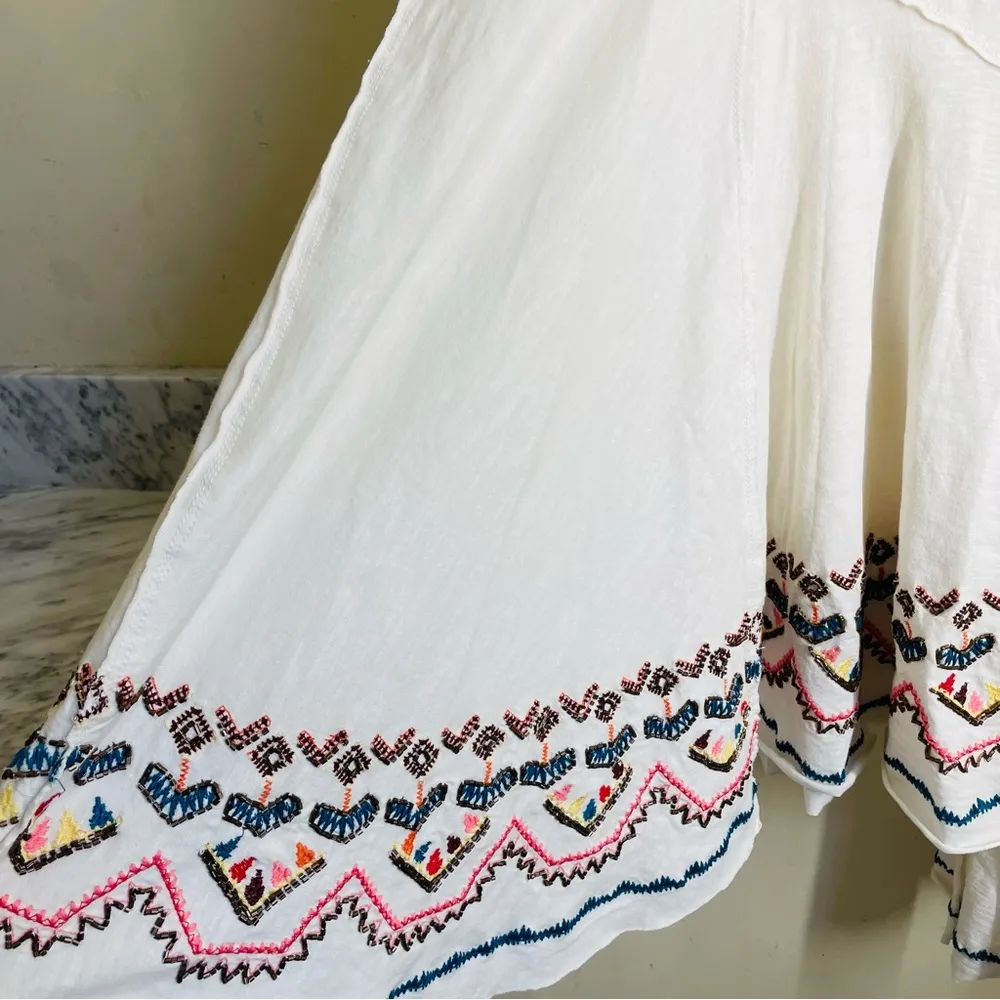 Sundance Embroidered Swing Dress Size M Cream Boho Folk Style Long Sleeve White Size M - Image 7
